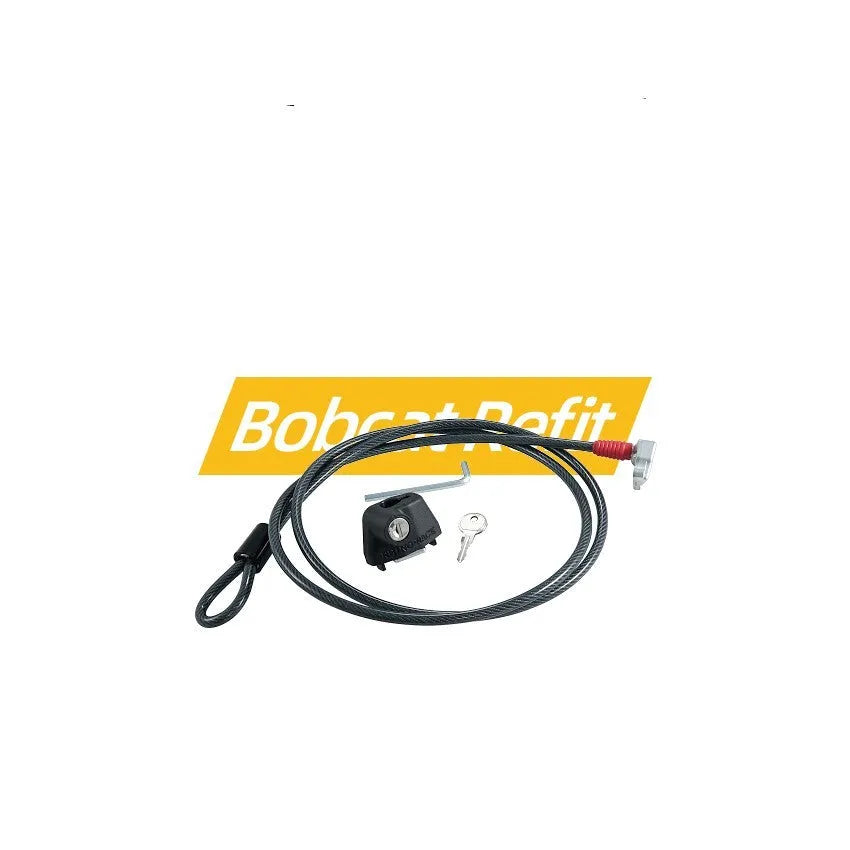Plastic-sheathed steel cable lock for roof platforms with a lock mechanism, shown in 600mm and 1200mm lengths.