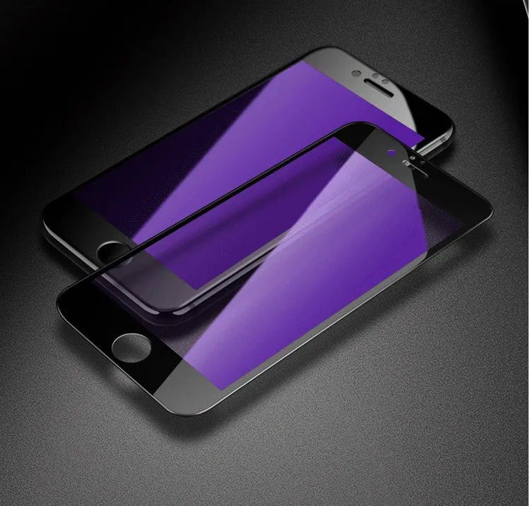 Black and white tempered glass screen protectors for iPhone with 3D carbon fibre soft edge design.