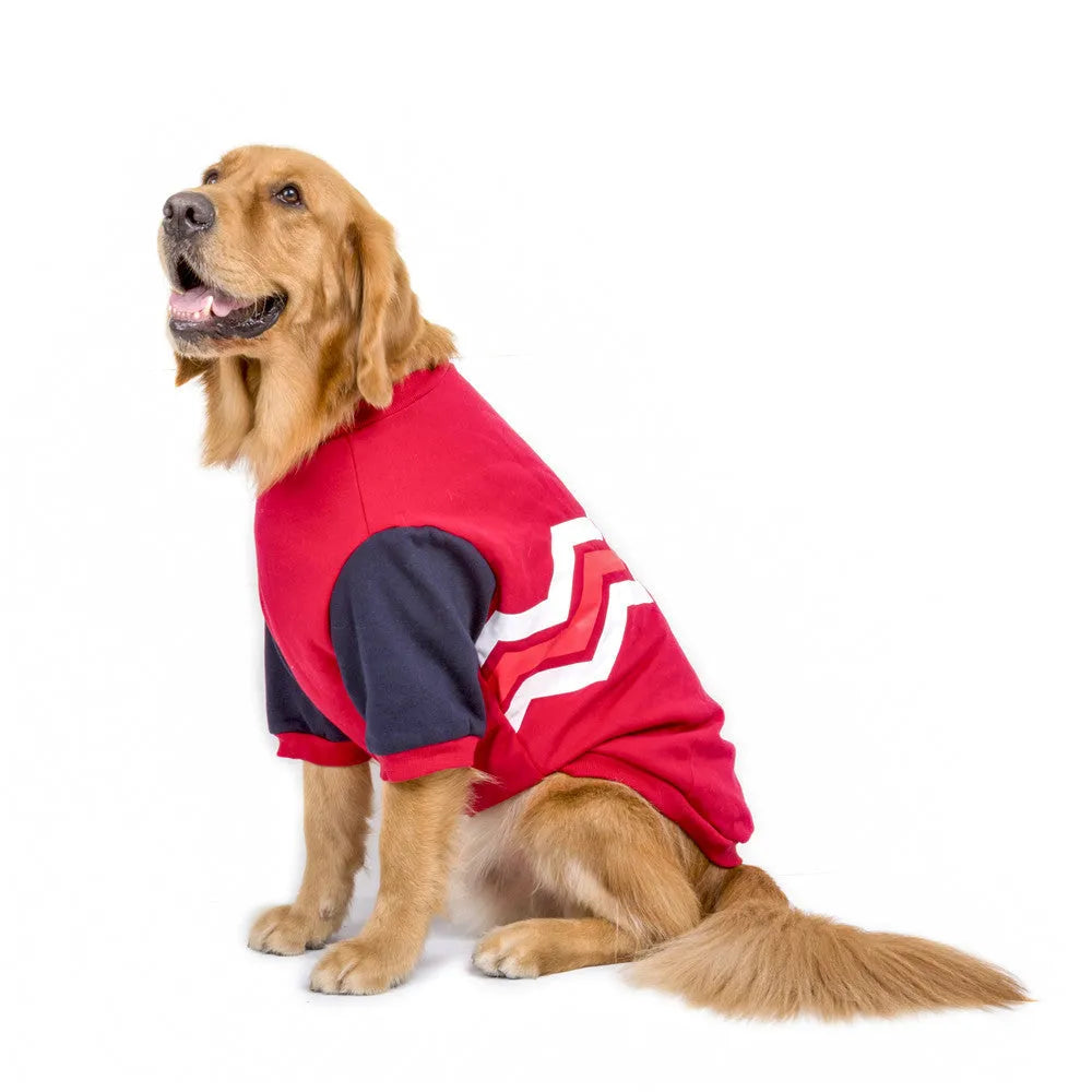 Wavy two-legged hoodie dog clothes in natural cotton with contrasting sleeves, available in green red blue sizes 3XL 4XL 5XL