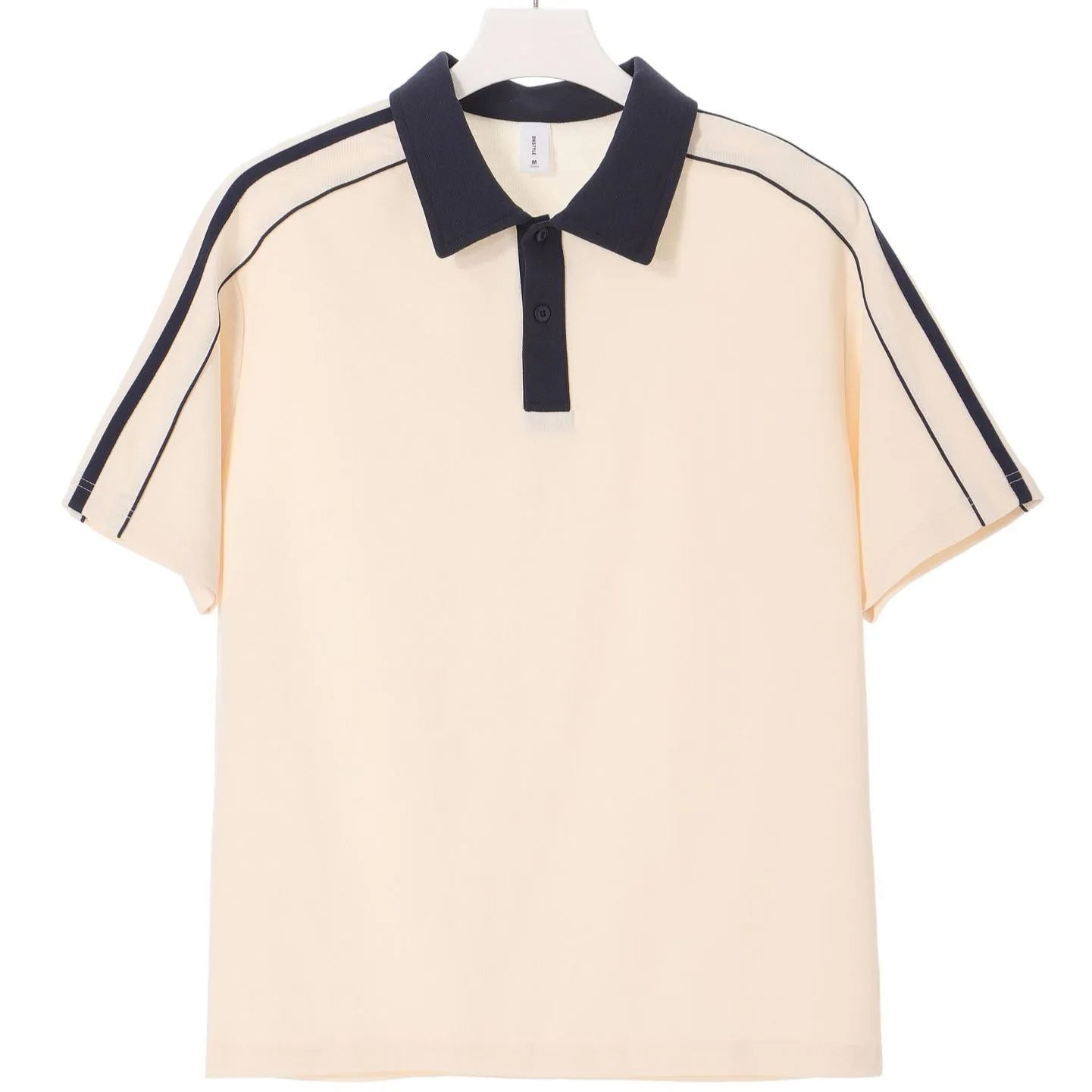 Casual lapel short sleeve T-shirt in cotton blend with loose drop shoulder fit, available in multiple colours