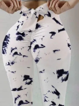 Women's hip-lifting stretch yoga leggings with bow detail in multiple colours