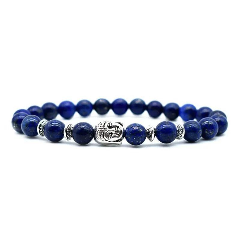 Bracelet with 19mm Buddha head beads in five stone options including amethyst and tiger eye