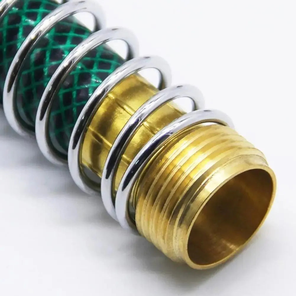 Brass garden hose connector with internal stainless steel spring, length 15 cm