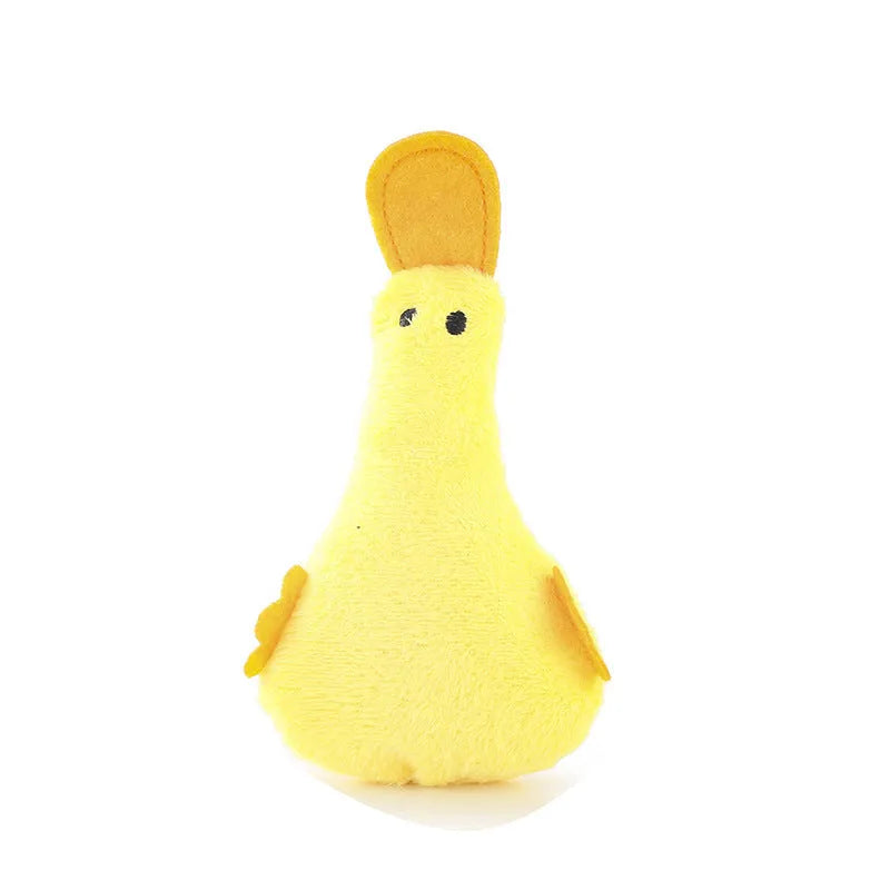 Yellow duck plush pet toy with catnip filling and rattle sound for cats and dogs