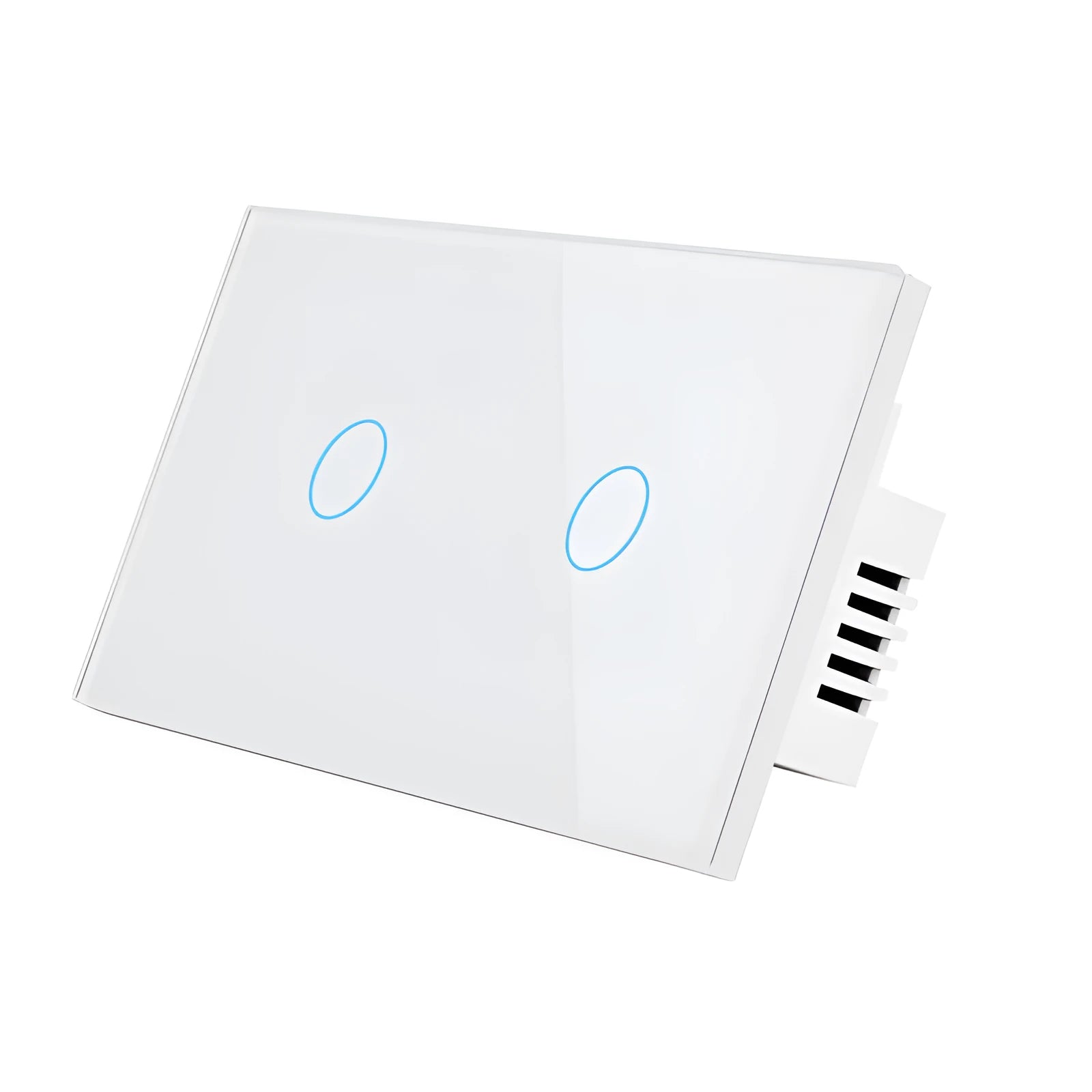 White 2-gang RF remote control touch wall switch with tempered glass panel