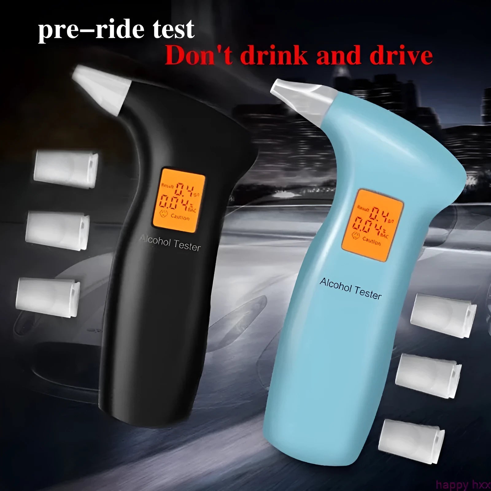 Portable orange light breath alcohol tester with replaceable mouthpiece