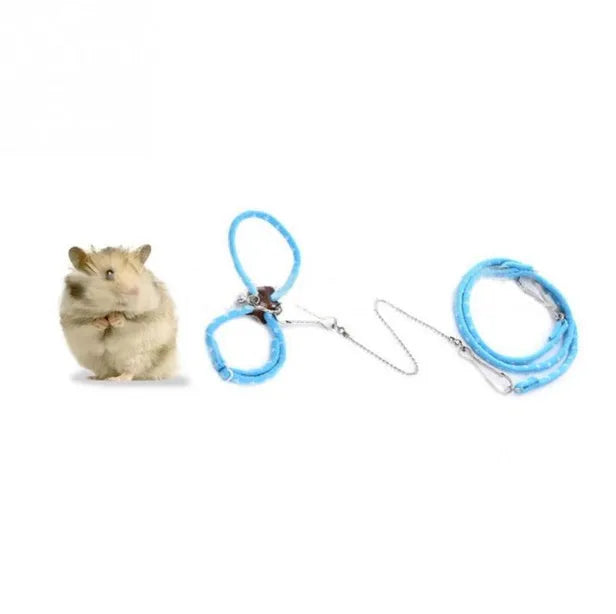 Pink hamster training traction rope with adjustable nylon straps and small bell on 60cm lead