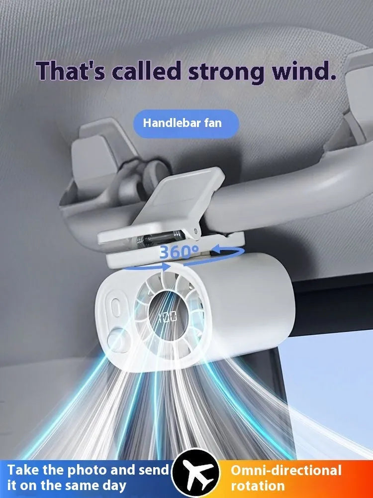 White clip fan with six blades and four speed control, USB powered, on a desk edge