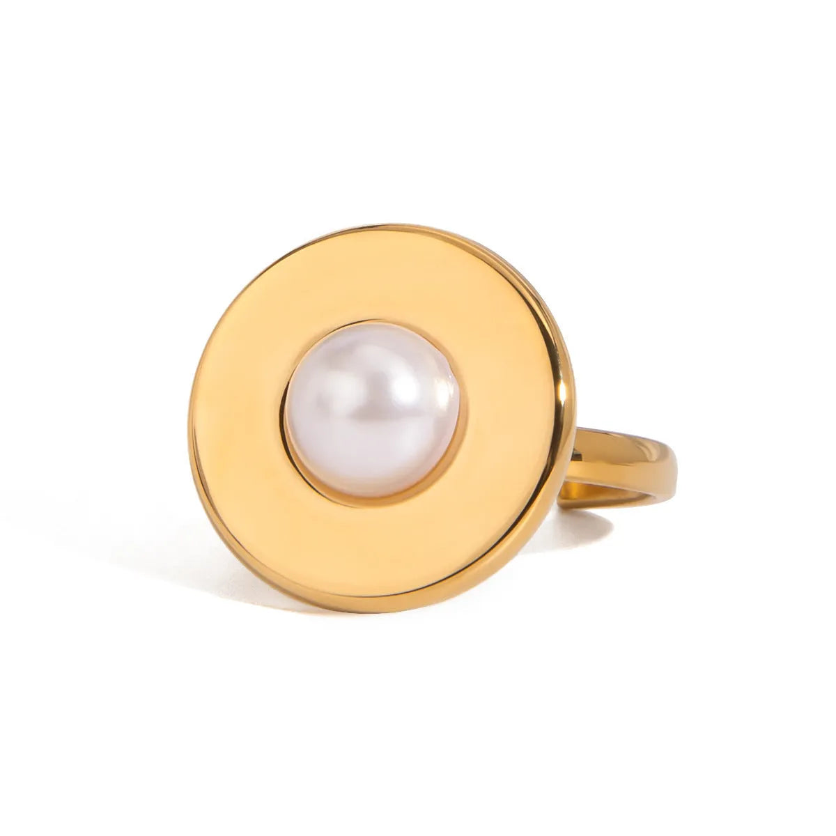 Adjustable opening stainless steel ring with acrylic pearl accent for women colour JDRW2410006