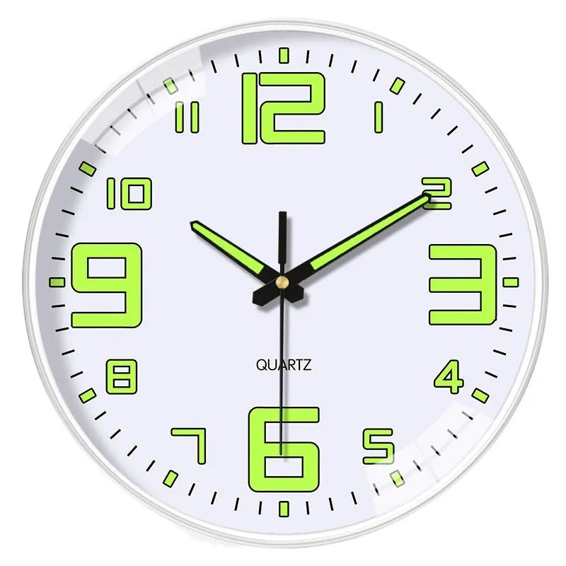 8 inch luminous wall clock with modern plastic design on wall
