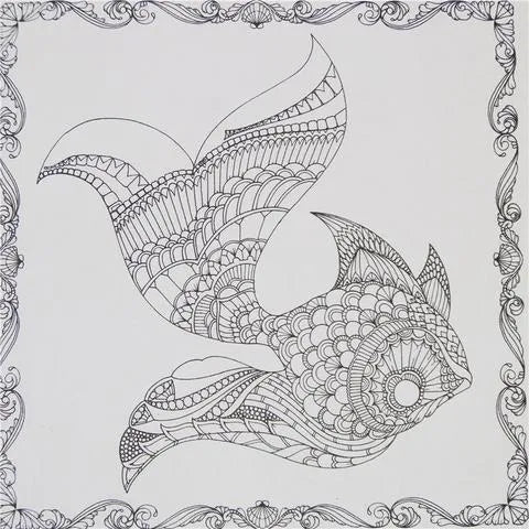 Lost Ocean DIY Coloring Book open to a page with detailed coral and fish illustrations, A4 size, single-sided pages.