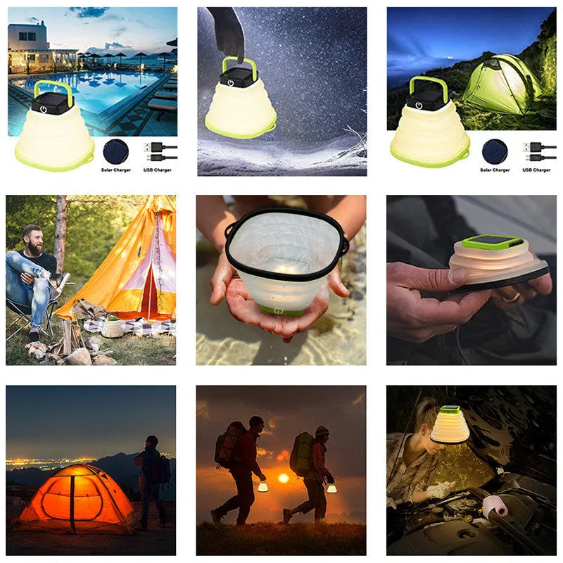 Collapsible camping light IP68 waterproof solar foldable lantern with bowl shape design, black colour
