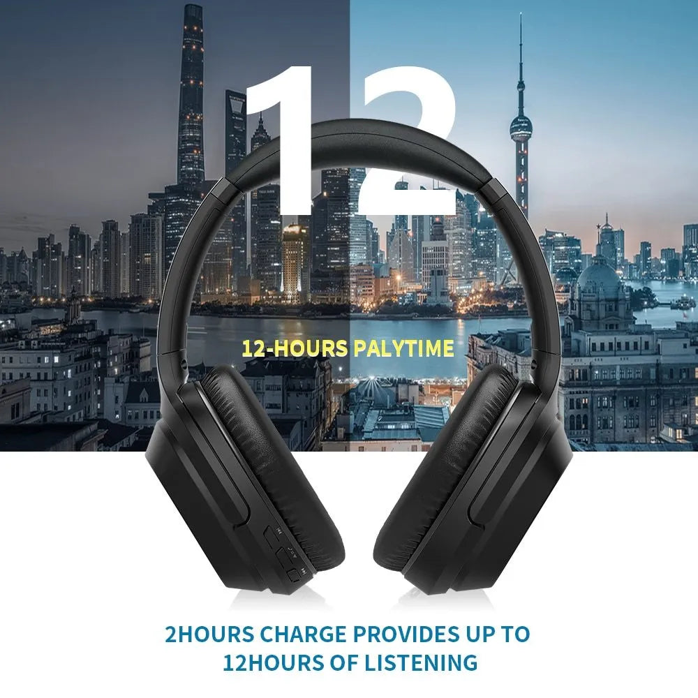 Black Gorsun E98 over-ear wireless Bluetooth headphones with padded headband and ear cups.