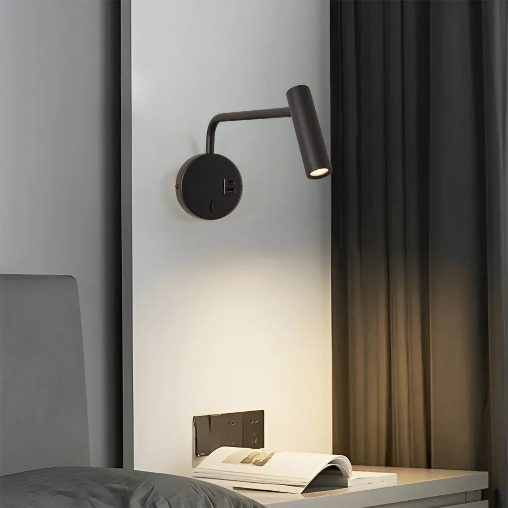 Rocker minimalist LED reading wall lamp 3W in black finish with switch