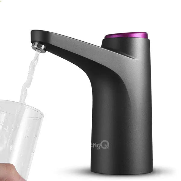 Dark grey touch automatic desktop water dispenser with USB charging and 50cm water pipe on kitchen countertop