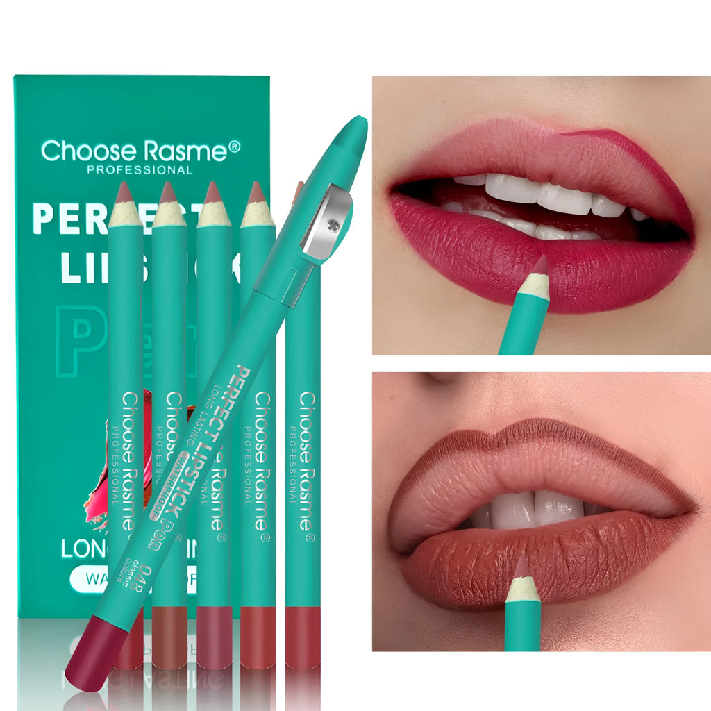 Set of six thick pen lip liners in assorted colours with a penknife sharpener, CR series