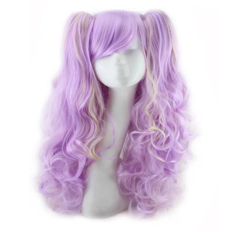 Colorful long curly high temperature wire synthetic wig in black white colour blend for costume or daily wear