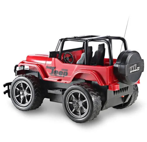 Wrangler Knight remote control off-road car in red on a grass surface with controller