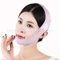 Small V face shaping mask in purple and green colours with breathable fabric construction