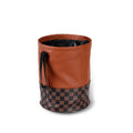Leather retractable car trash can shown in product picture with foldable design
