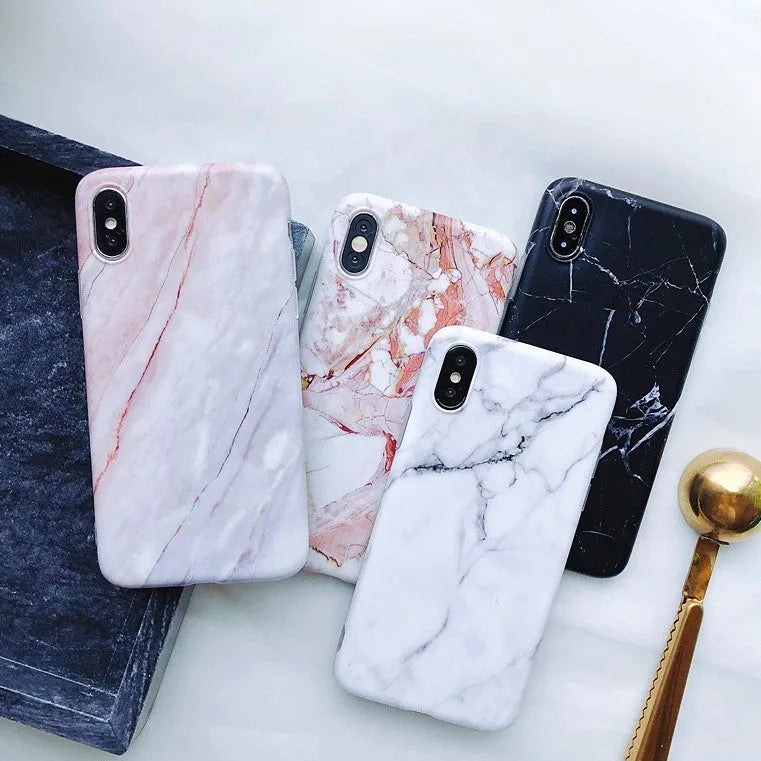 White marble silicone back cover for iPhone 7 Plus with cutouts for camera and charging port