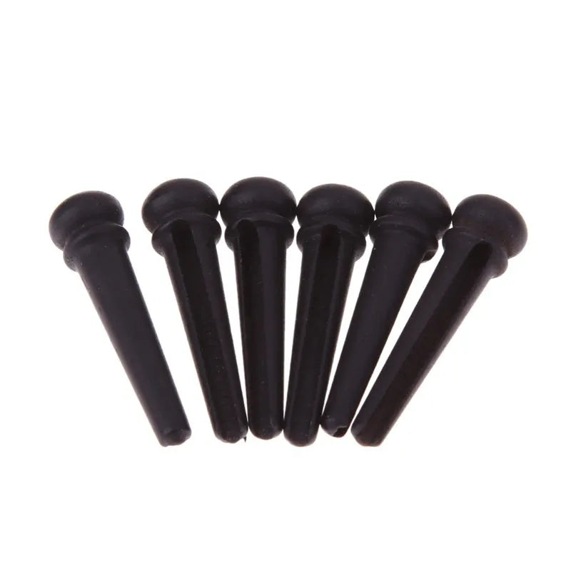 Six ebony guitar bridge pins with matt black finish for folk acoustic guitars
