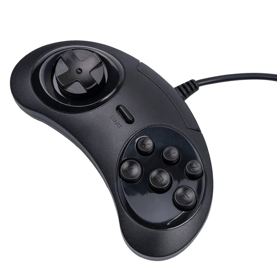 Black Sega USB PC game controller with 1.8 metre cable on white background
