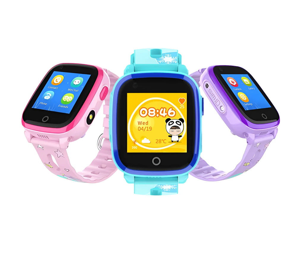 Kids GPS Smart Watch DF33Z in blue with 1.4 inch OLED screen, silicone strap, and IP67 waterproof rating