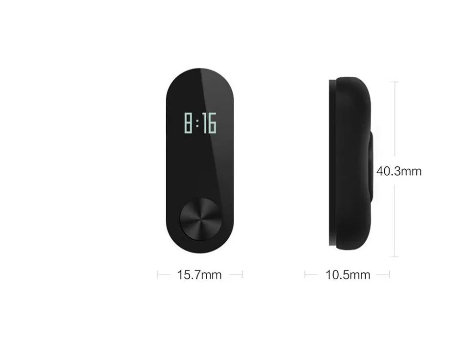 Black Xiaomi Mi Band 2 fitness tracker with OLED screen on adjustable wrist strap
