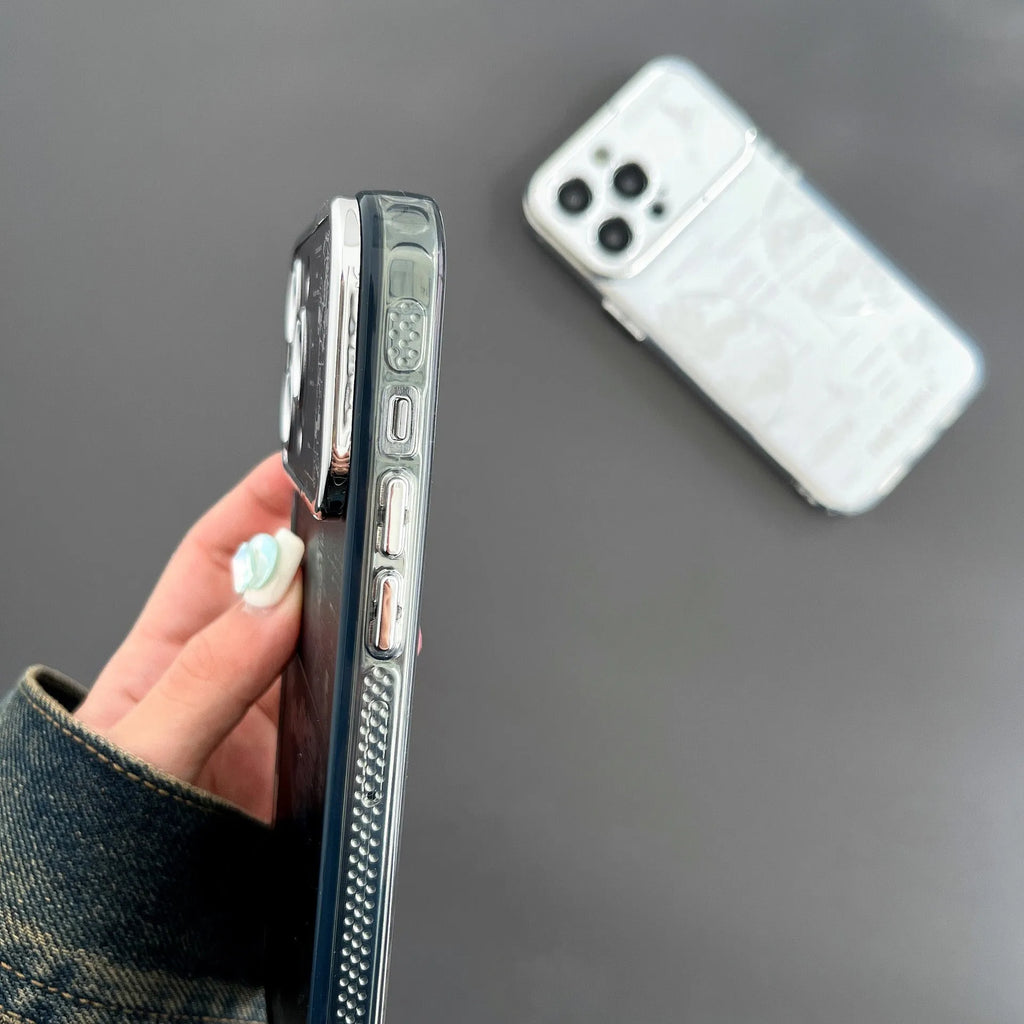 Pleated bracket phone case in TPU material with fall protection for iPhone 11-15 series, shown in colour as in Figure 1