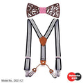 Children's wooden bow tie with matching striped suspenders and belt for boys, nine colour options available.