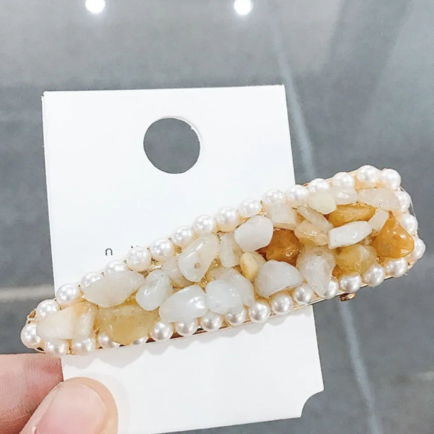 8cm crystal stone metal hairpin on neutral background showing green colour option