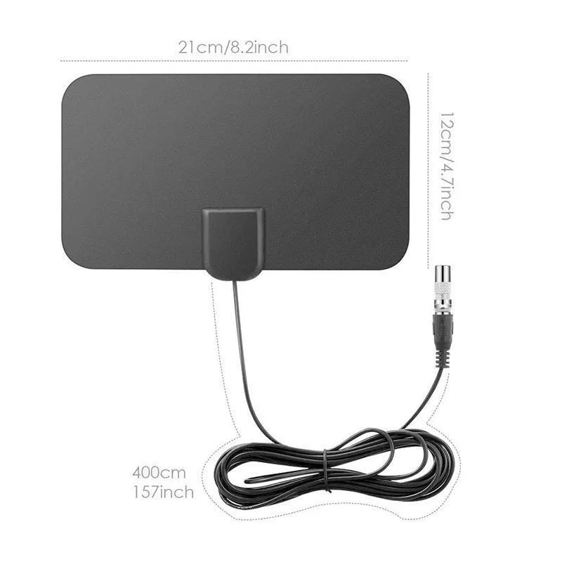 Black digital HD indoor TV antenna panel 210x120mm with 3m coaxial cable for 1080p free channels