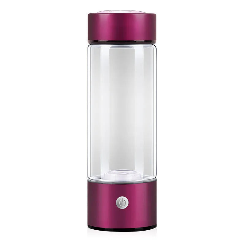 Hydrogen water bottle electric generator portable rechargeable borosilicate glass 401-500ml silver black red rose blue