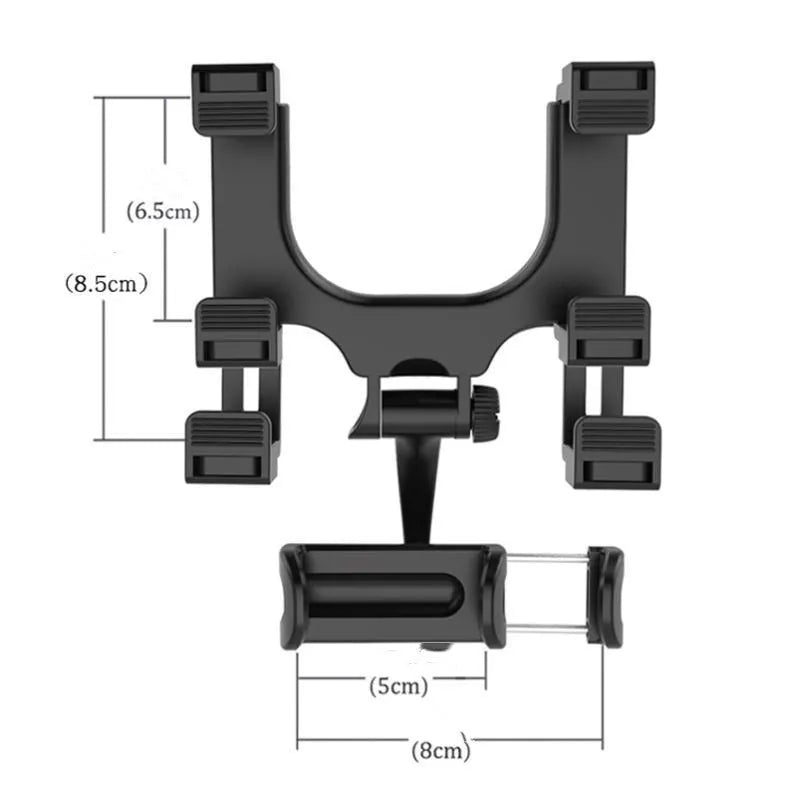Black universal car rearview mirror phone holder with buckle mount for driving navigation
