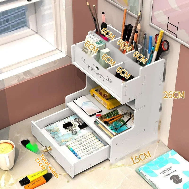 Square plastic pen holder storage box with multiple oblique insertion slots for organisation.