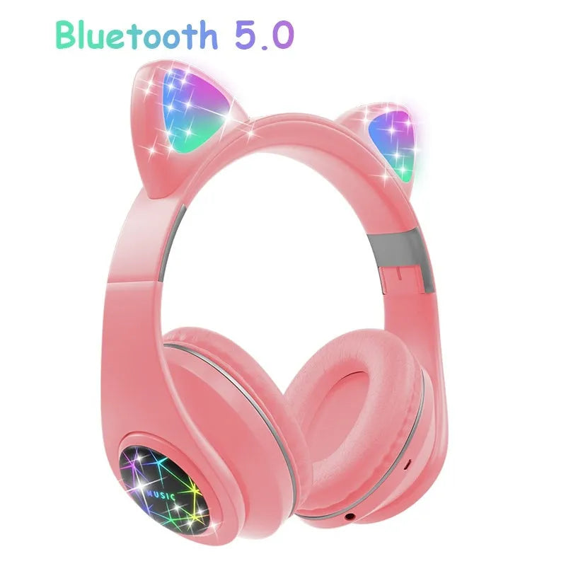 Cat ear wireless Bluetooth sports headset in various colours showing head-mounted design