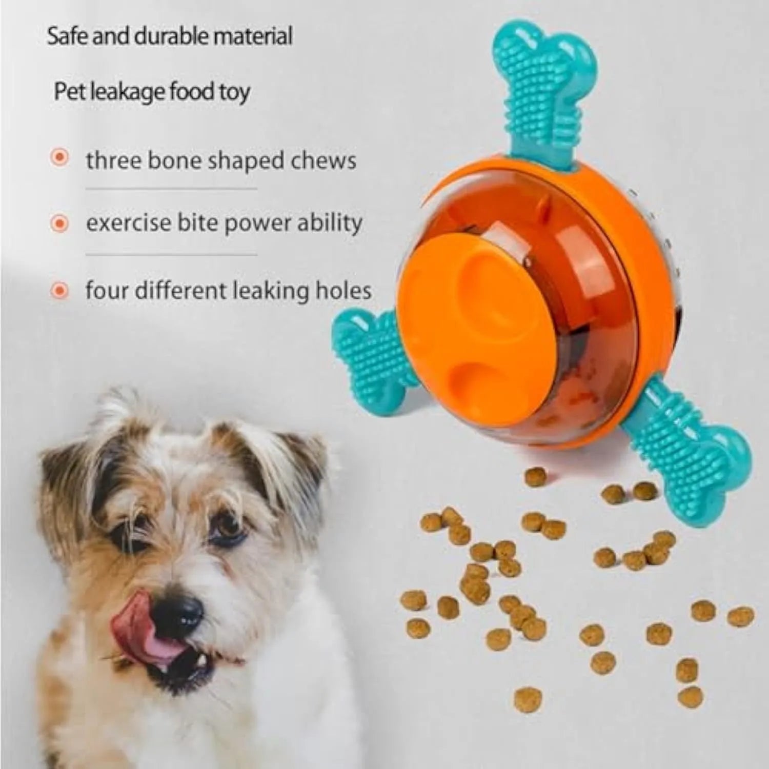 Blue rubber dog slow feeder chew toy with bones for small medium dogs