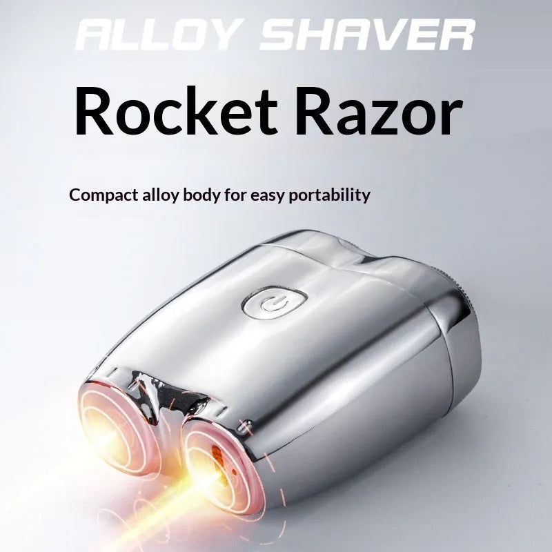 Portable floating double head electric shaver mini in silver with rechargeable base