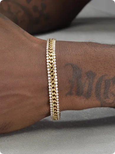 Gold tennis bracelet with stone detailing on titanium steel band for men and women