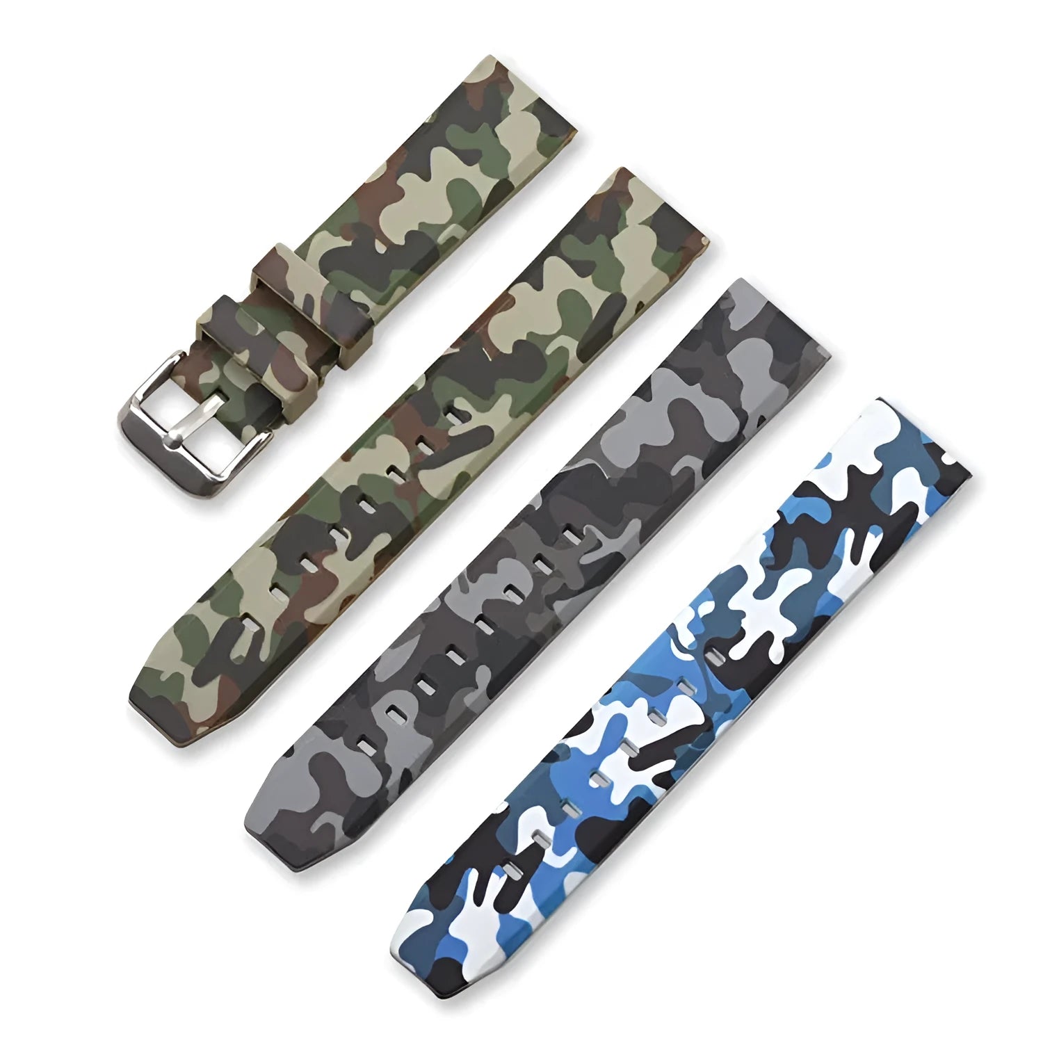 Green camouflage silicone watch strap with flat head lugs in 20mm width