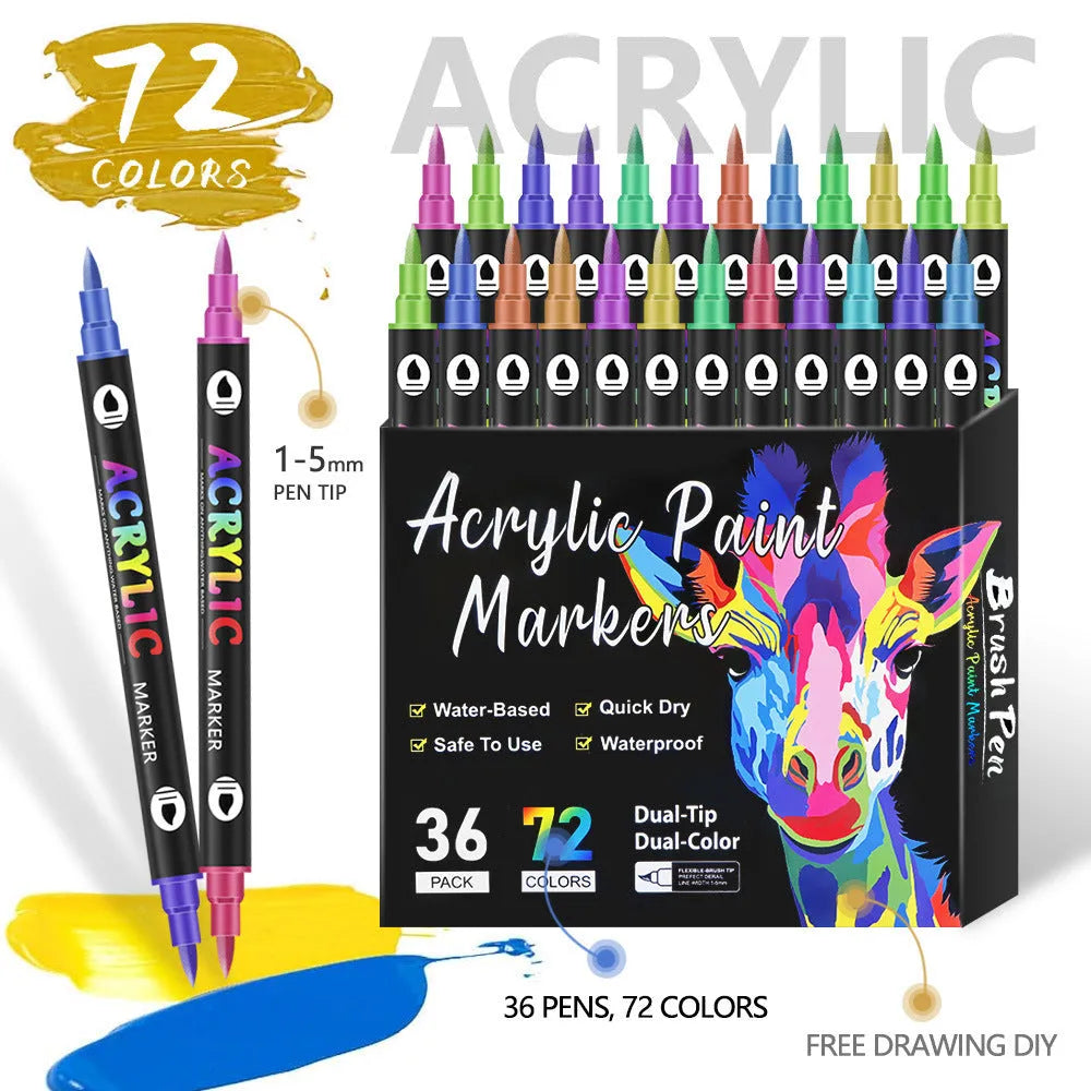 Double-headed acrylic marker pen set showing washable opaque colours in multiple pack size options