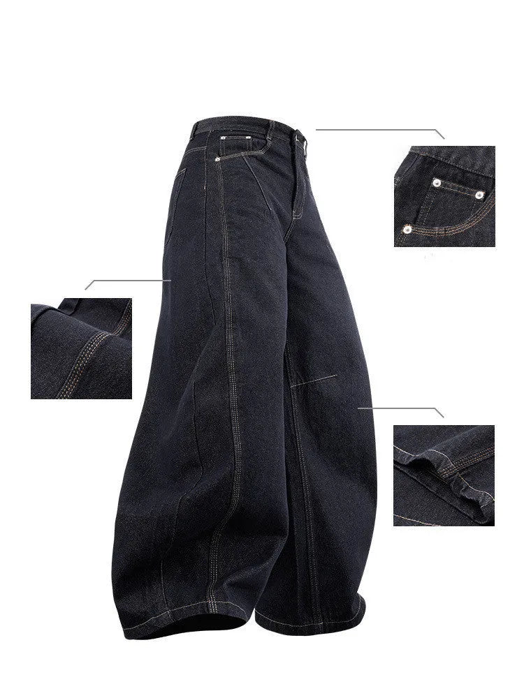 Men's wide leg denim trousers in original cow colour, mid waist design