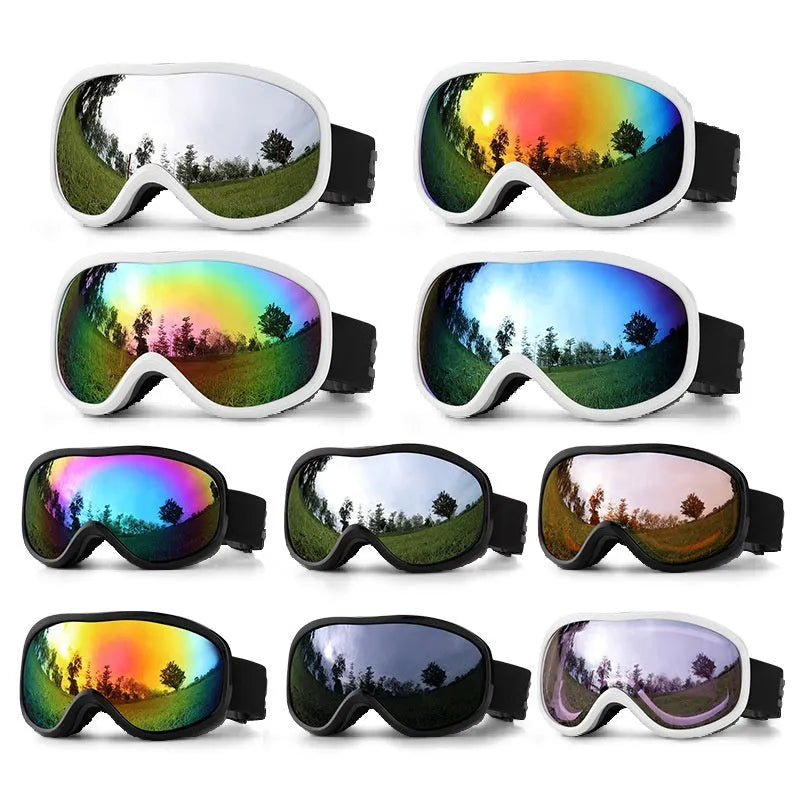 Men's and women's outdoor ski goggles with double layer TPU frame and anti-fog lens, 17cm x 9cm x 3.5cm, multiple colour options
