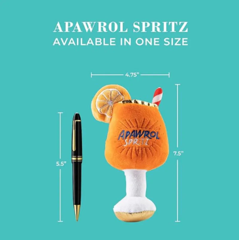 Yellow plush beer bottle squeaky dog toy with teeth-cleaning feature measuring 7cm tall