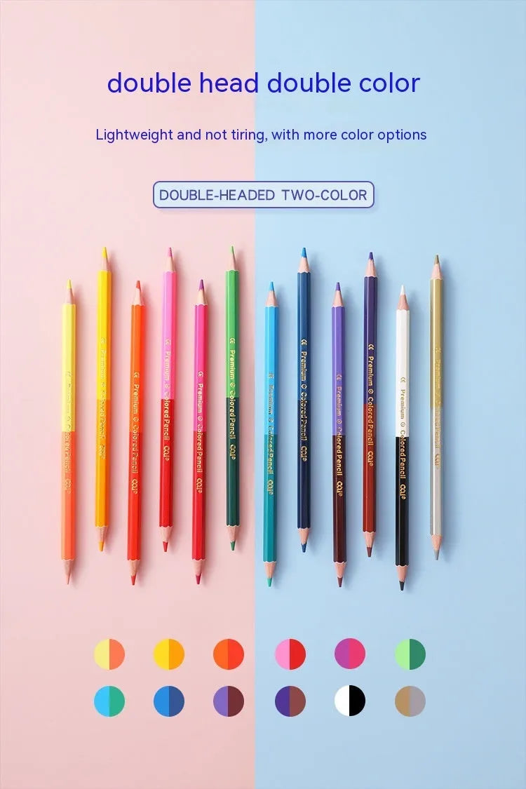 Wooden colour pencil set with double-headed brushes in organised colour selection