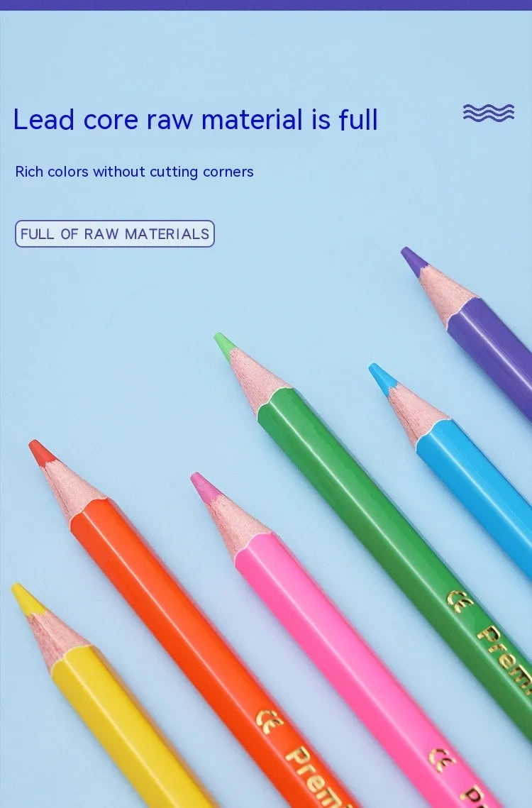 Wooden colour pencil set with double-headed brushes in organised colour selection