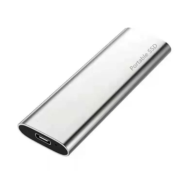 Ultra-thin metal external solid-state drive with red interface, shown alongside capacity options.
