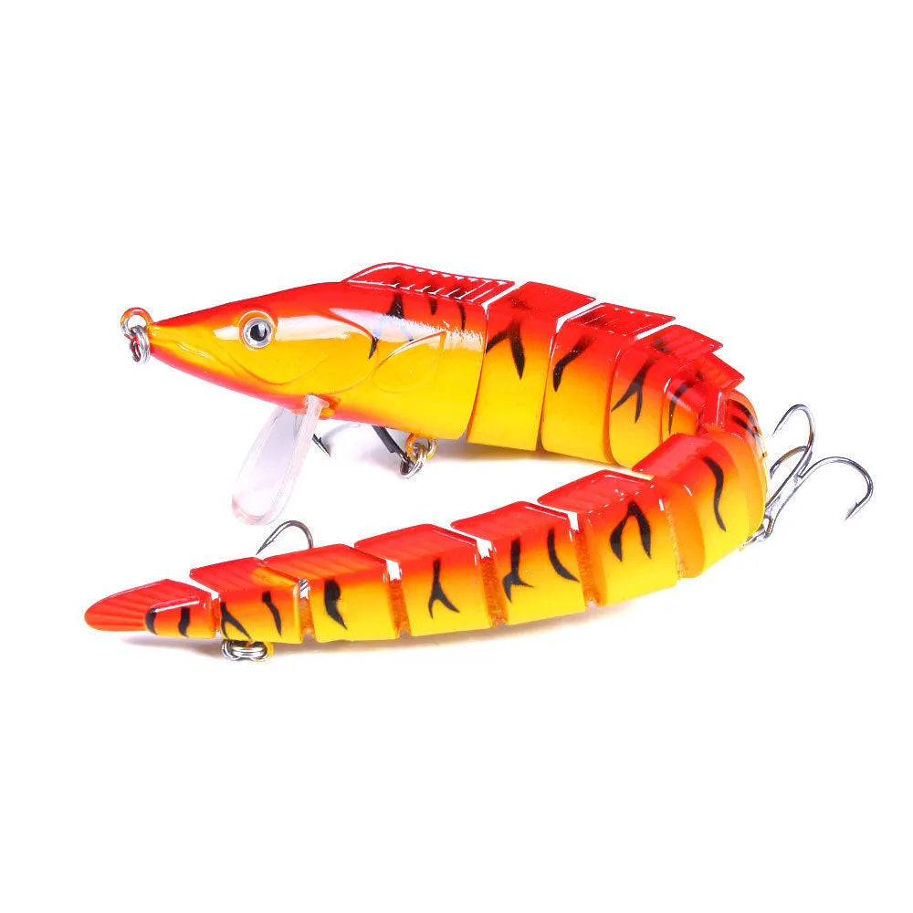 Multi-section simulated loach fishing lure showing articulated soft plastic construction and integrated hook