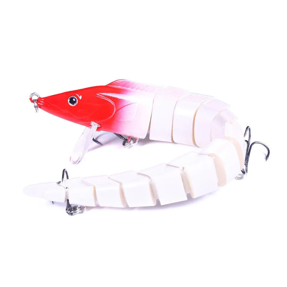 Multi-section simulated loach fishing lure showing articulated soft plastic construction and integrated hook